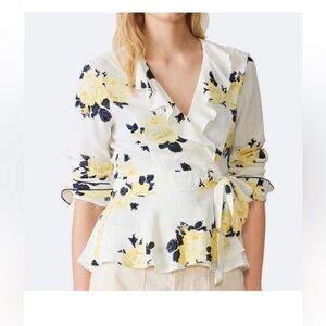 GANNI silvery crepe floral wrap top size 36/4